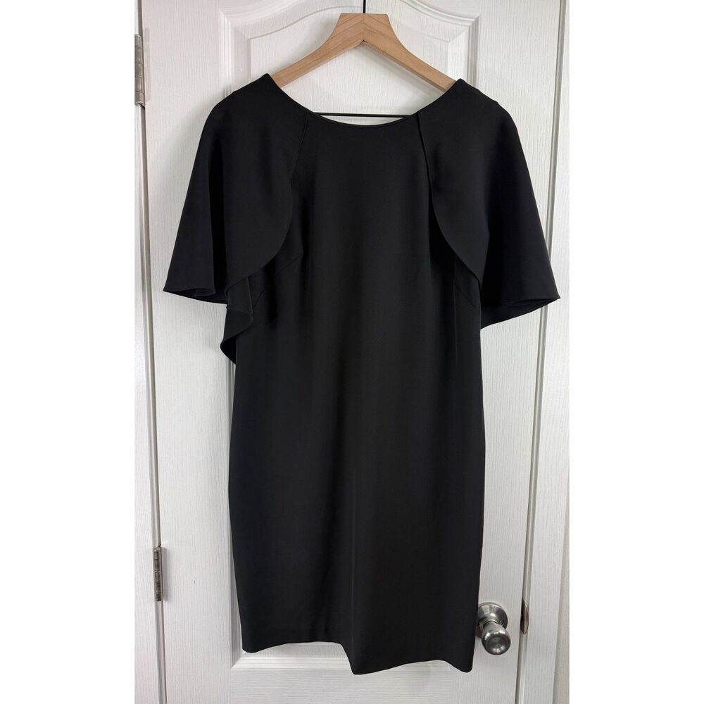Calvin Klein Women’s Size 4 Black Sheath Dress Cape Ruffle Sleeve Cocktail